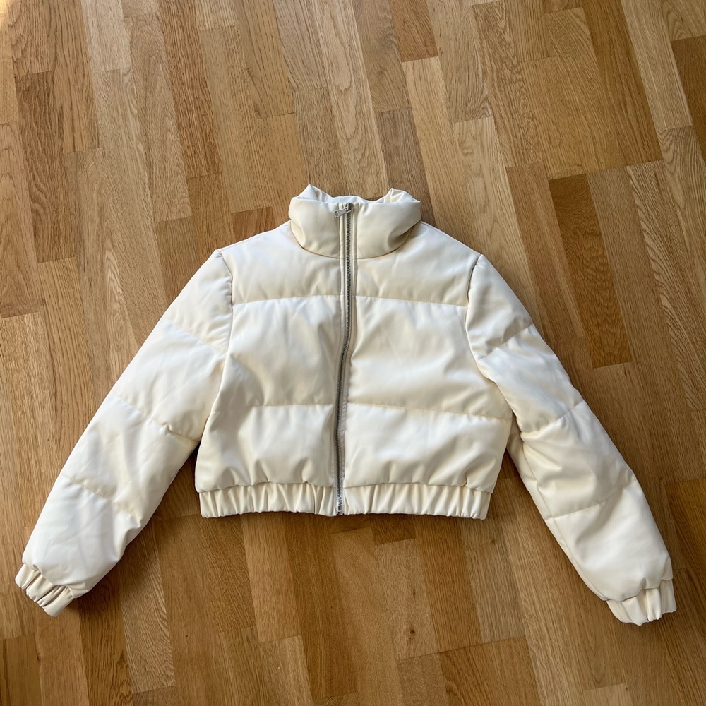 Miko Miko Leather Cropped Puffer Jacket - Size Small